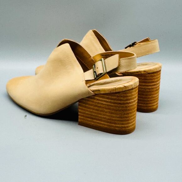 Korks Shoes Women 7 Beige Nude Leather Slingback Buckle Mules Block Heel Comfort - Picture 6 of 13